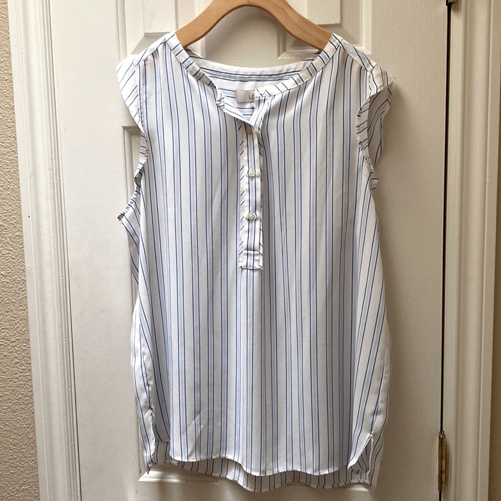 LOFT Ruffle Sleeve Split Neck Shell
